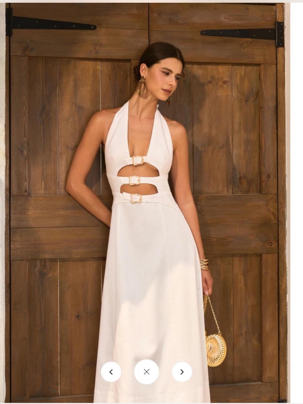 White Halter Cutout Maxi Dress with Buckle Detail